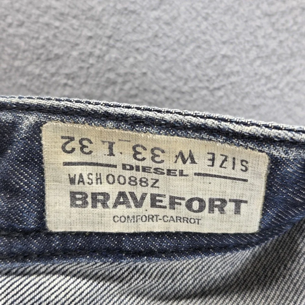 Diesel Jeans Mens 33x32 Blue Bravefort Comfort Carrot Relaxed Button Fly 0088Z